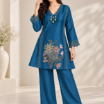 Teal Blue Floral Embroiderd Co-ord Set