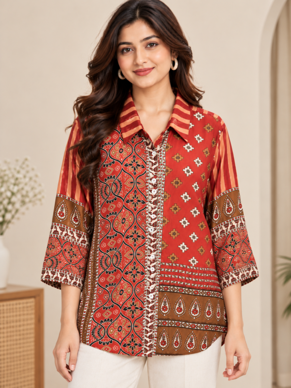 Rustic Charm Rust Red Pure Crepe Shirt