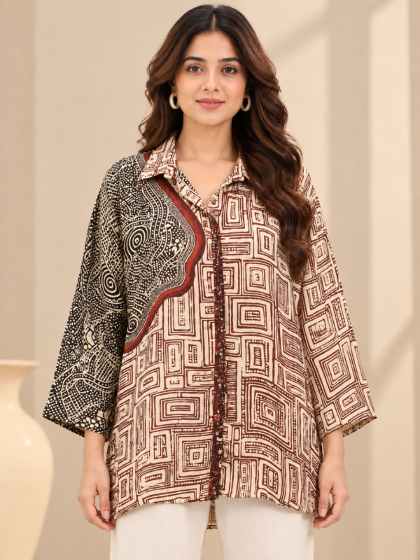 GeoMuse Abstract Printed Pure Crepe Shirt